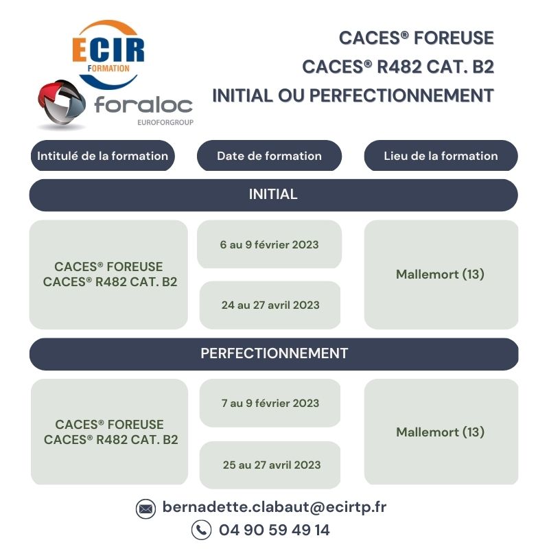 Nouvelles Sessions : CACES® R482 | ECIR FORMATION - Mallemort